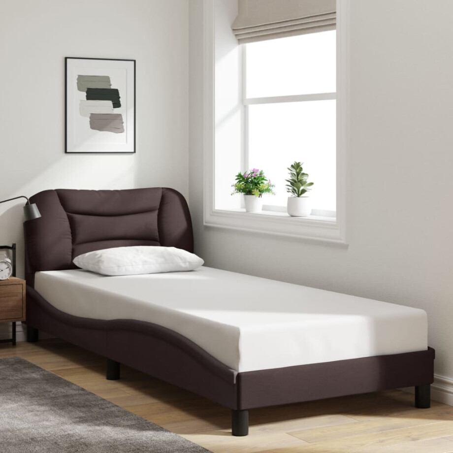 vidaXL Bedframe zonder matras "Hvar" 90x200 cm stof donkerbruin afbeelding 1
