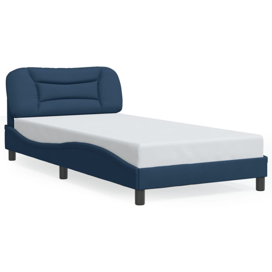 vidaXL Bedframe met hoofdbord stof blauw 100x200 cm afbeelding 1