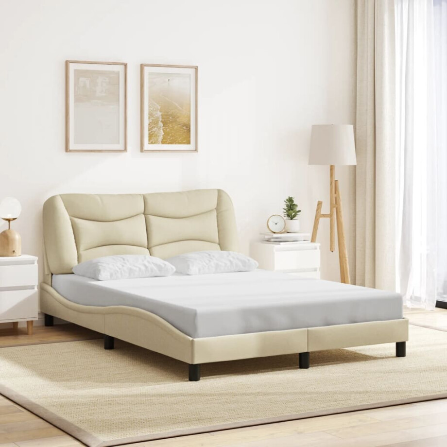 vidaXL Bedframe zonder matras "Hvar" 120x200 cm stof crèmekleurig afbeelding 1