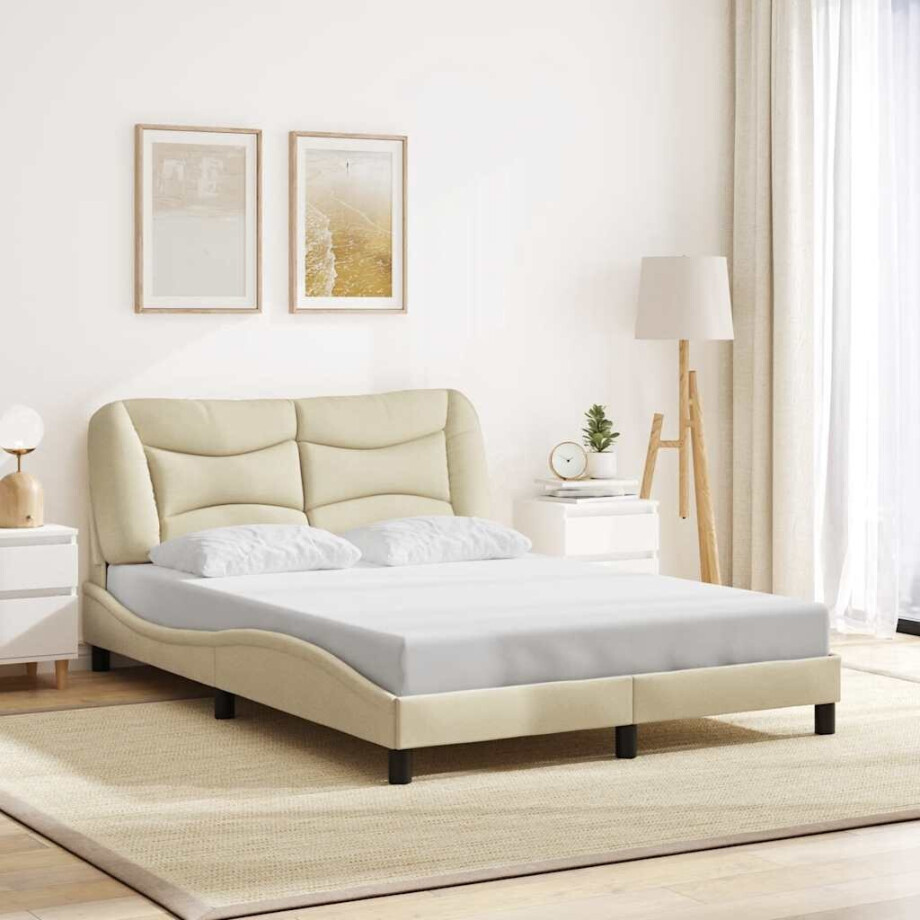 vidaXL Bedframe zonder matras "Hvar" stof crèmekleurig 140x190 cm afbeelding 1