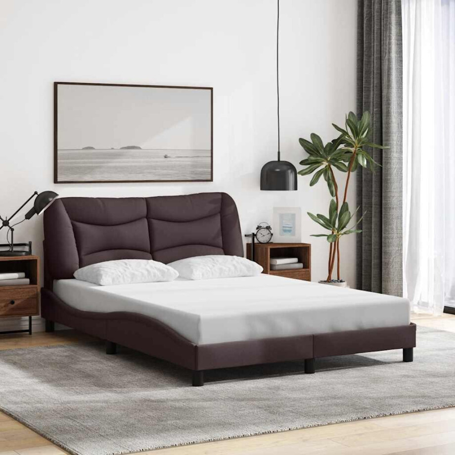 vidaXL Bedframe zonder matras "Hvar" stof donkerbruin 140x200 cm afbeelding 1