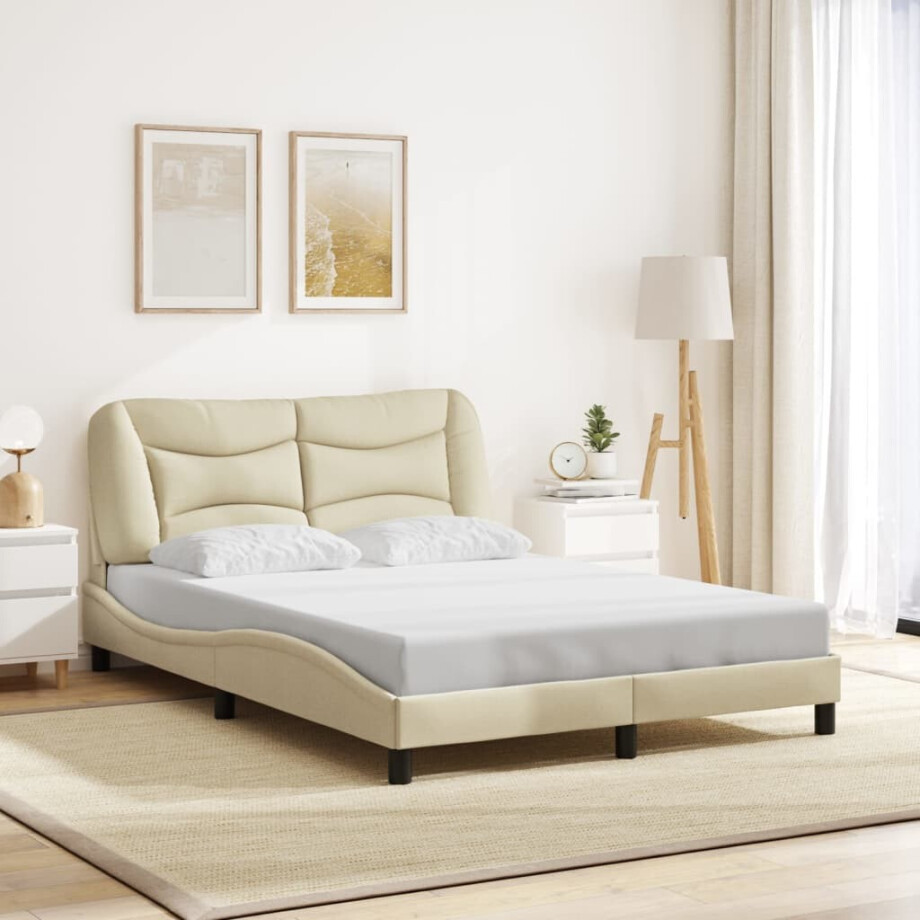 vidaXL Bedframe zonder matras "Hvar" stof crèmekleurig 140x200 cm afbeelding 1