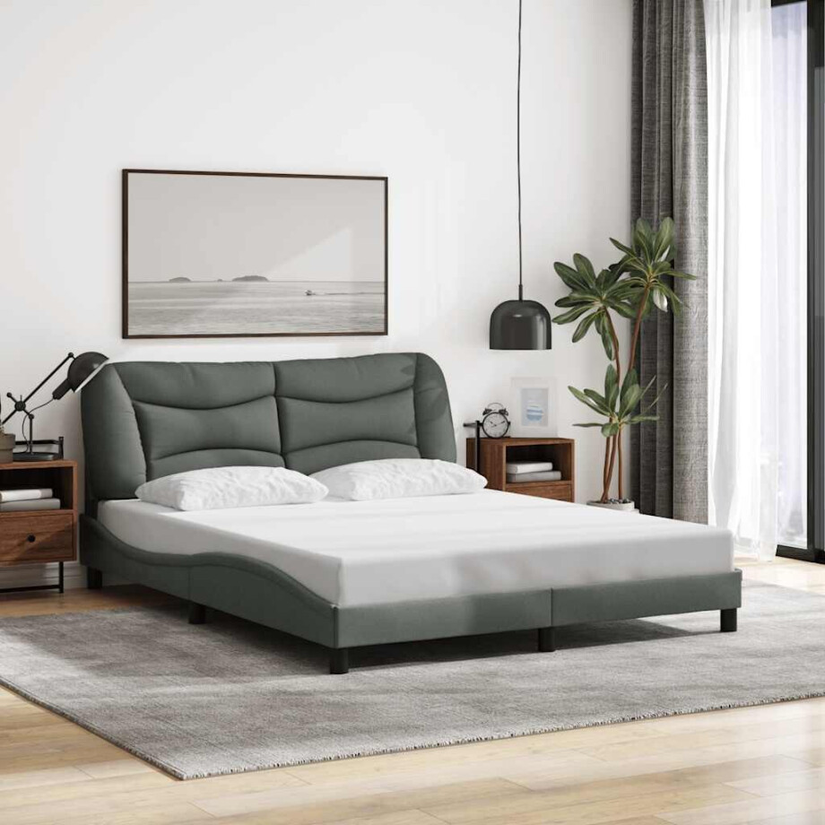 vidaXL Bedframe zonder matras "Hvar" stof donkergrijs 160x200 cm afbeelding 1