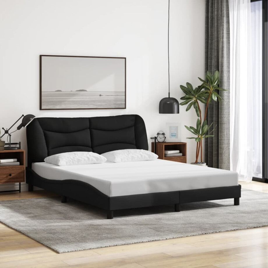 vidaXL Bedframe zonder matras "Hvar" stof zwart 160x200 cm afbeelding 1