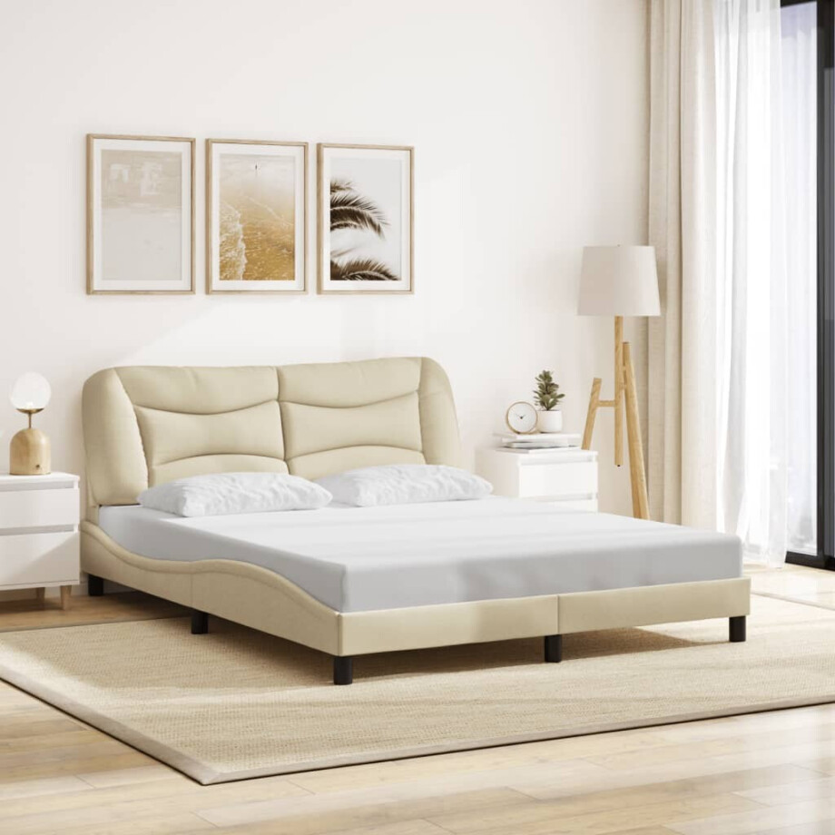 vidaXL Bedframe zonder matras "Hvar" stof crèmekleurig 160x200 cm afbeelding 1