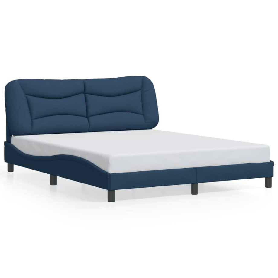 vidaXL Bedframe met hoofdbord stof blauw 160x200 cm afbeelding 1