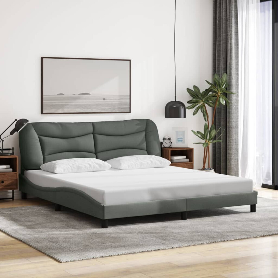 vidaXL Bedframe zonder matras "Hvar" stof donkergrijs 180x200 cm afbeelding 1