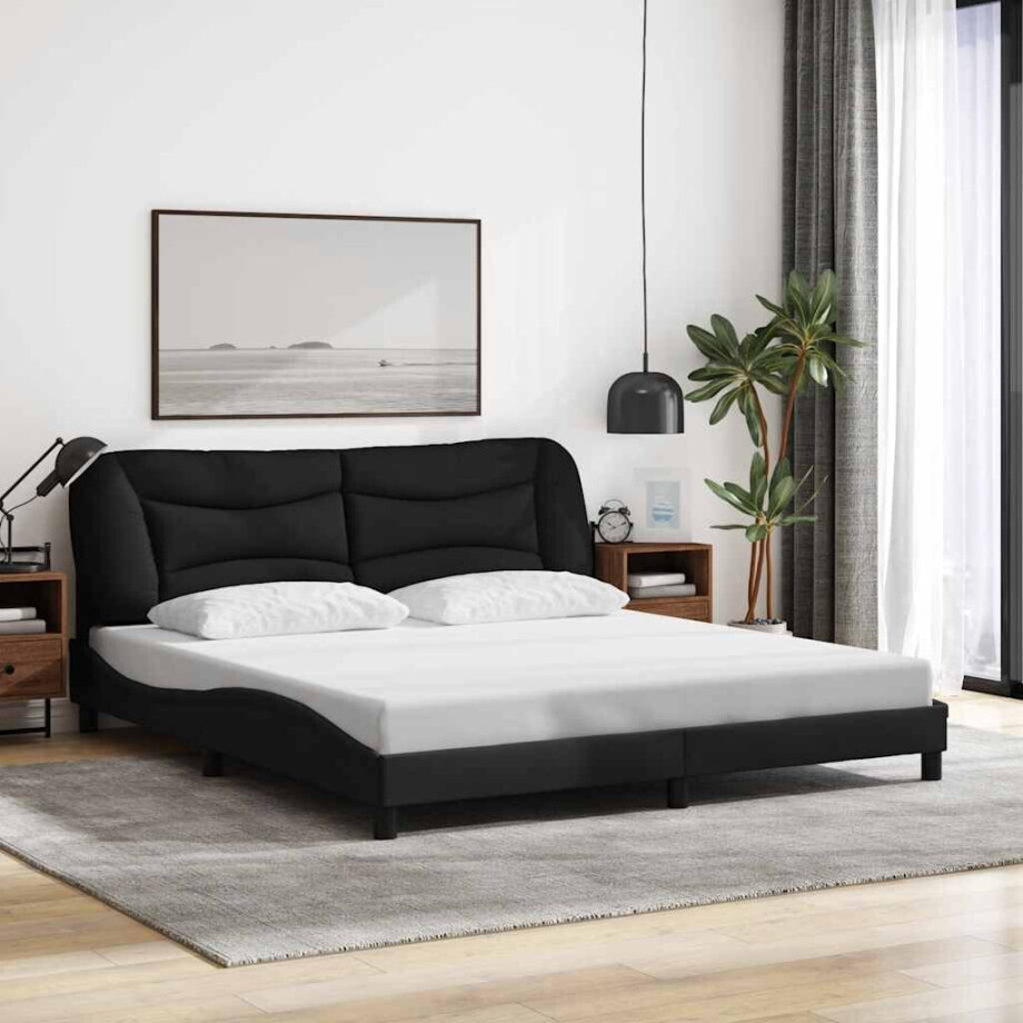 vidaXL Bedframe zonder matras "Hvar" stof zwart 180x200 cm vidaXL Bedframe zonder matras "Hvar" stof zwart 180x200 cm afbeelding 1