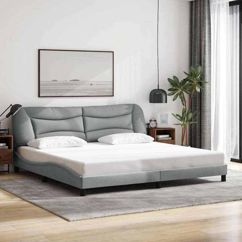 vidaXL Bedframe zonder matras "Hvar" stof lichtgrijs 200x200 cm afbeelding 1