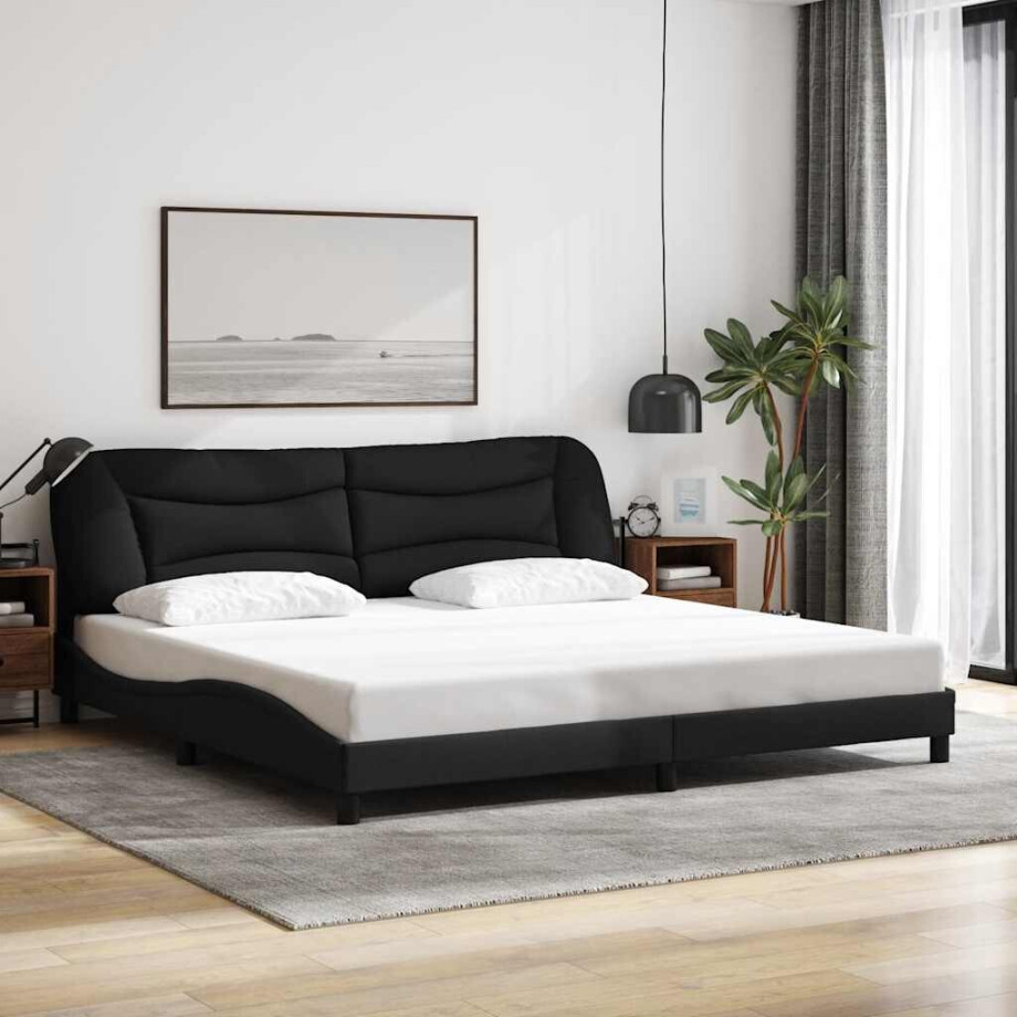 vidaXL Bedframe zonder matras "Hvar" stof zwart 200x200 cm afbeelding 1