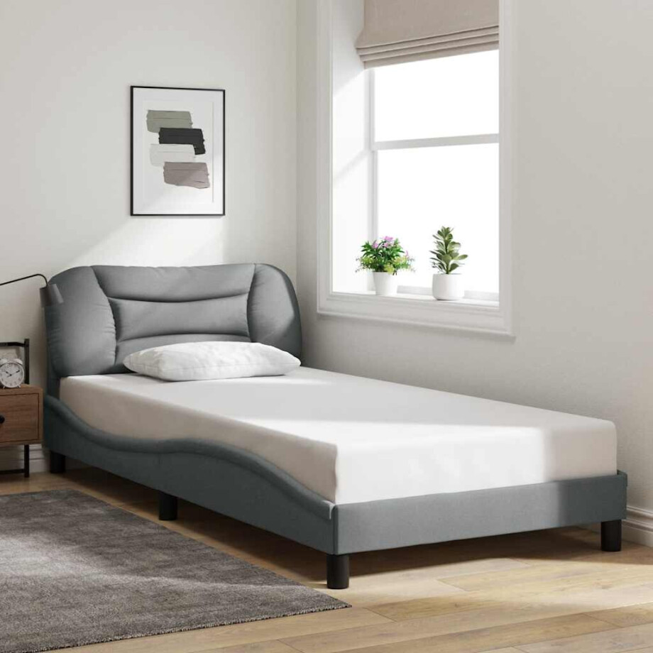 vidaXL Bedframe zonder matras "Hvar" stof lichtgrijs 100x190 cm afbeelding 1
