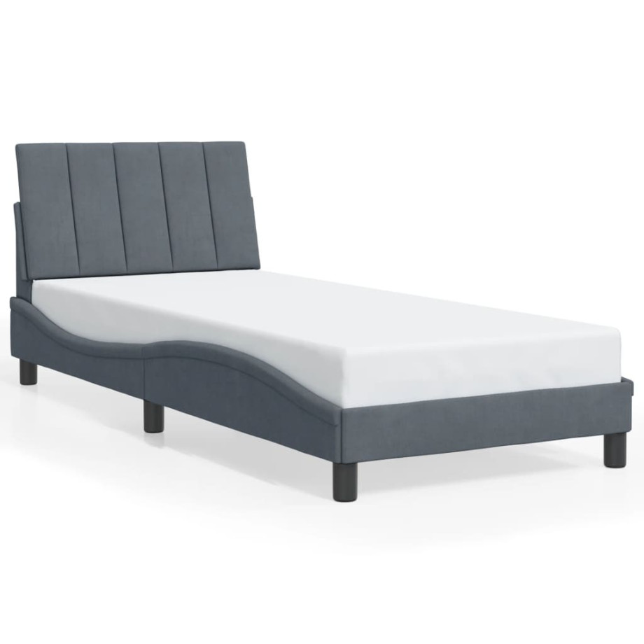 vidaXL Bedframe met hoofdeinde fluweel donkergrijs 90x200 cm afbeelding 1