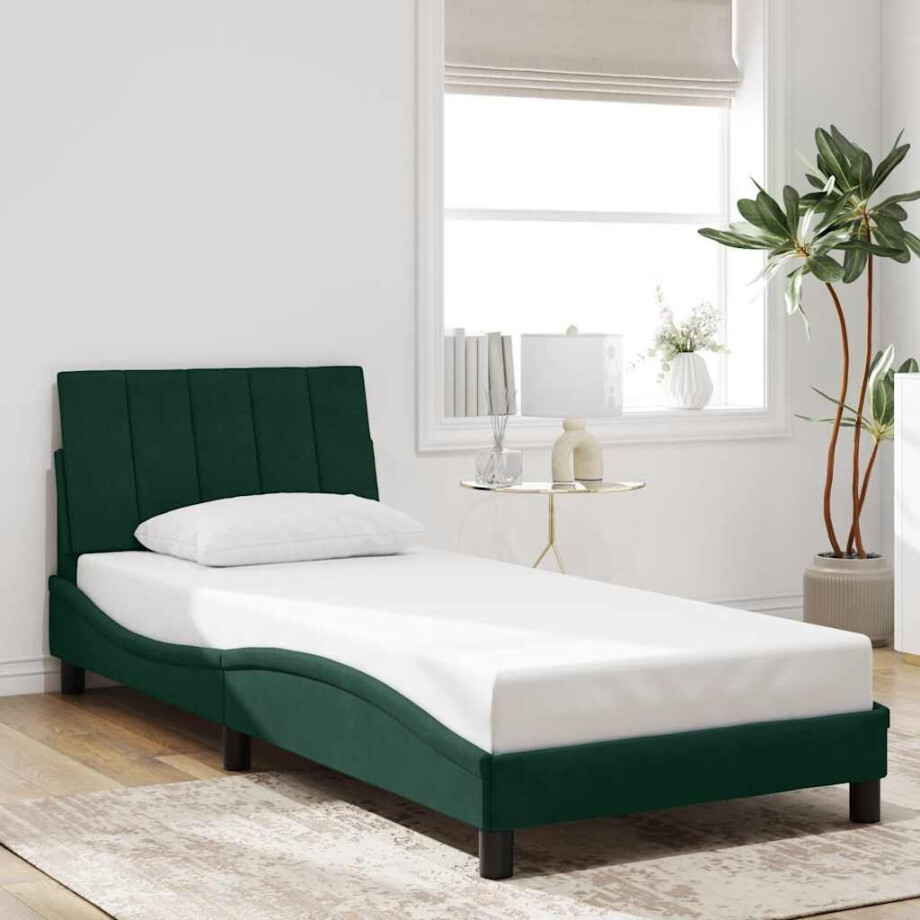 vidaXL Bedframe zonder matras "Hanko" 90x200 cm fluweel donkergroen afbeelding 1