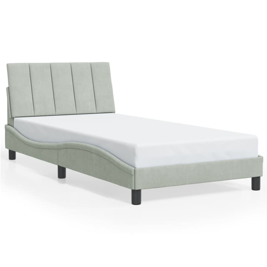 vidaXL Bedframe met hoofdeinde fluweel lichtgrijs 100x200 cm afbeelding 1