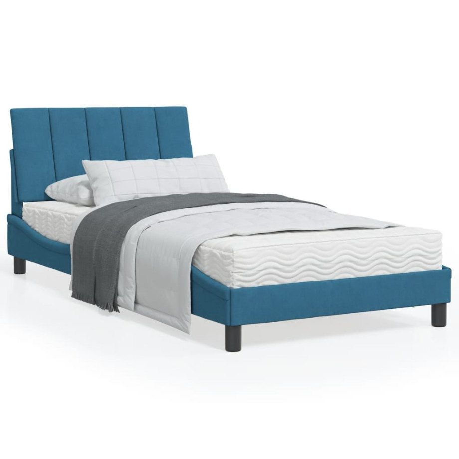 vidaXL Bedframe met hoofdeinde fluweel blauw 100x200 cm afbeelding 1