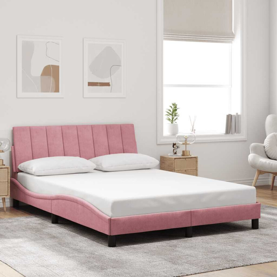 vidaXL Bedframe zonder matras "Hanko" fluweel roze 120x200 cm afbeelding 1