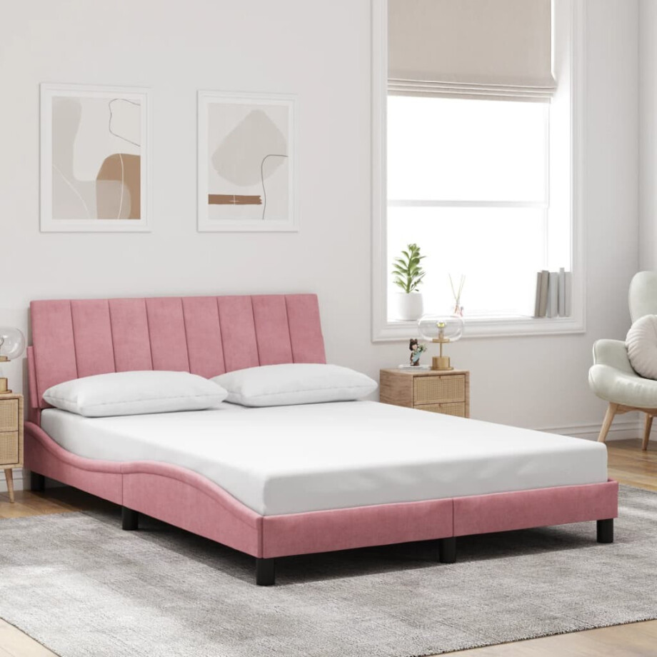 vidaXL Bedframe zonder matras "Hanko" fluweel roze 120x200 cm vidaXL Bedframe zonder matras "Hanko" fluweel roze 120x200 cm afbeelding 1