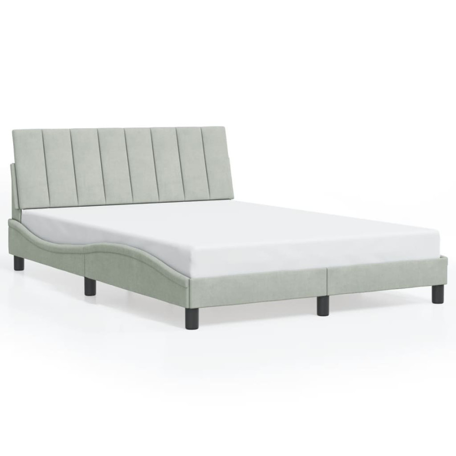 vidaXL Bedframe met hoofdeinde fluweel lichtgrijs 140x190 cm afbeelding 1