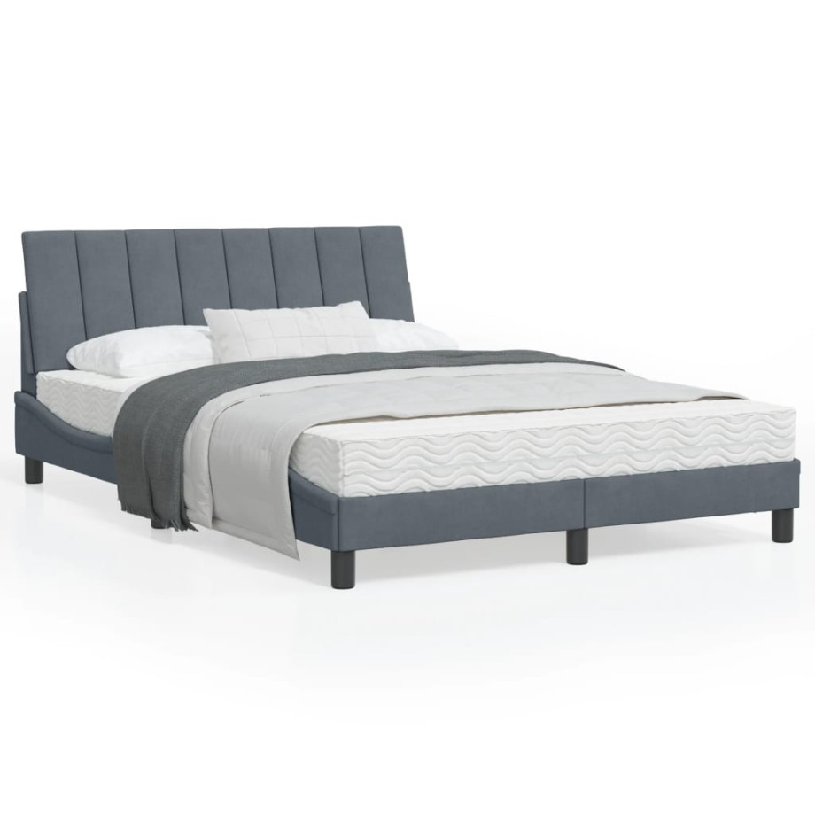 vidaXL Bedframe met hoofdeinde fluweel donkergrijs 140x190 cm afbeelding 1