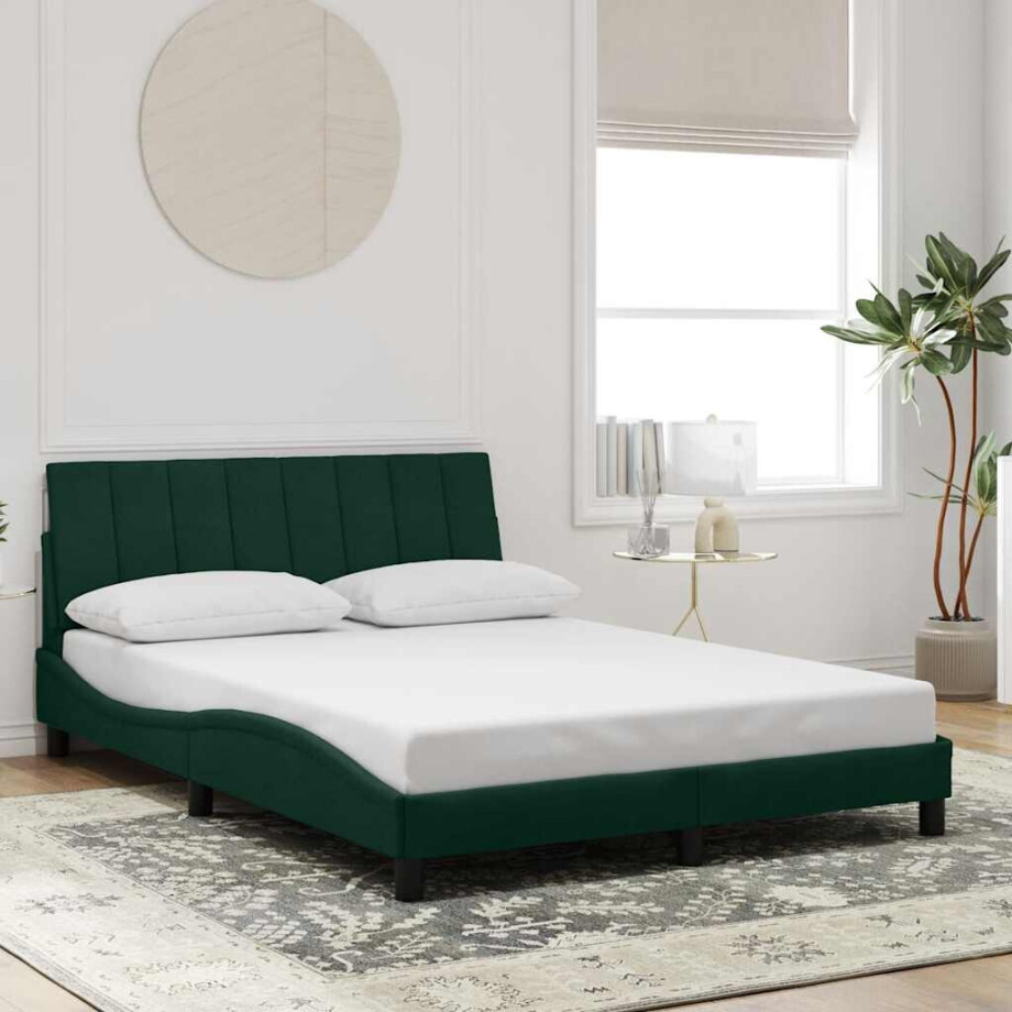 vidaXL Bedframe zonder matras "Hanko" 140x200 cm fluweel donkergroen afbeelding 1