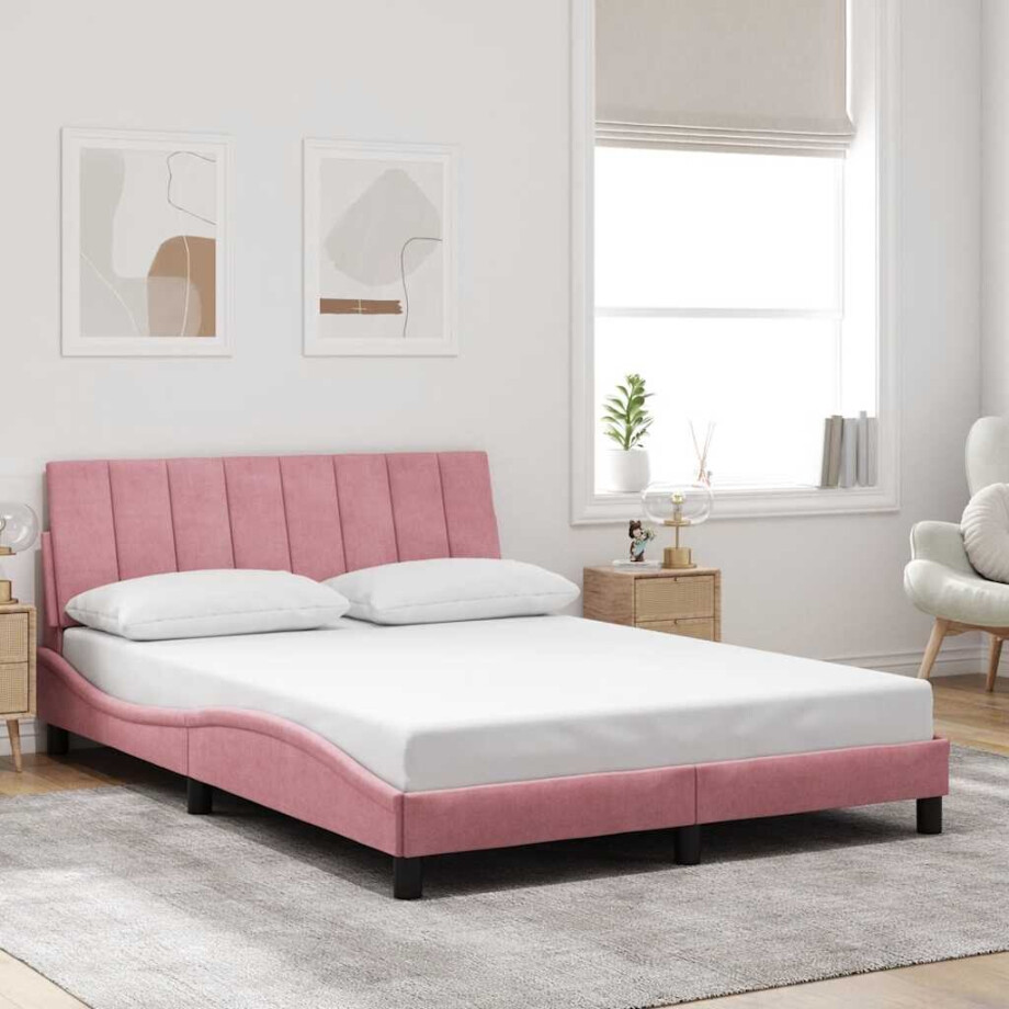 vidaXL Bedframe zonder matras "Hanko" fluweel roze 140x200 cm afbeelding 1