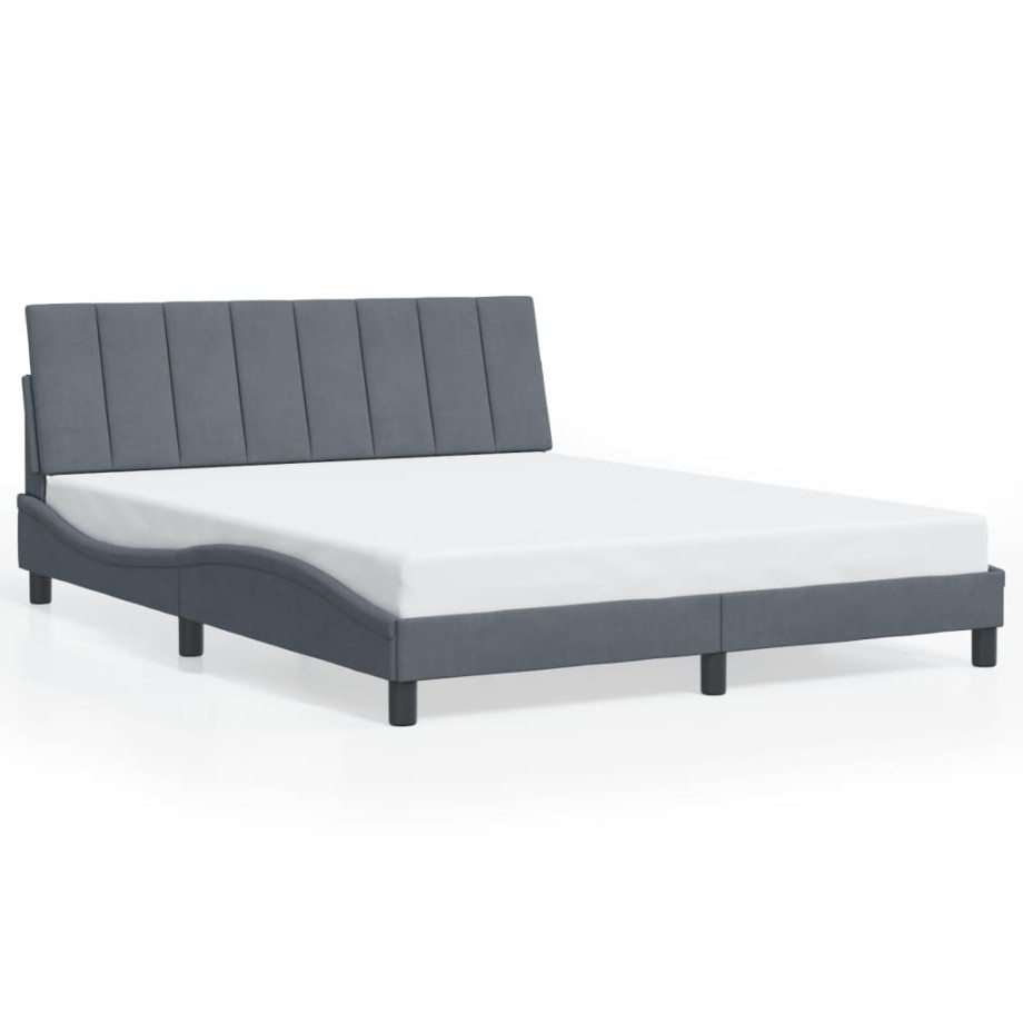 vidaXL Bedframe met hoofdeinde fluweel donkergrijs 160x200 cm afbeelding 1