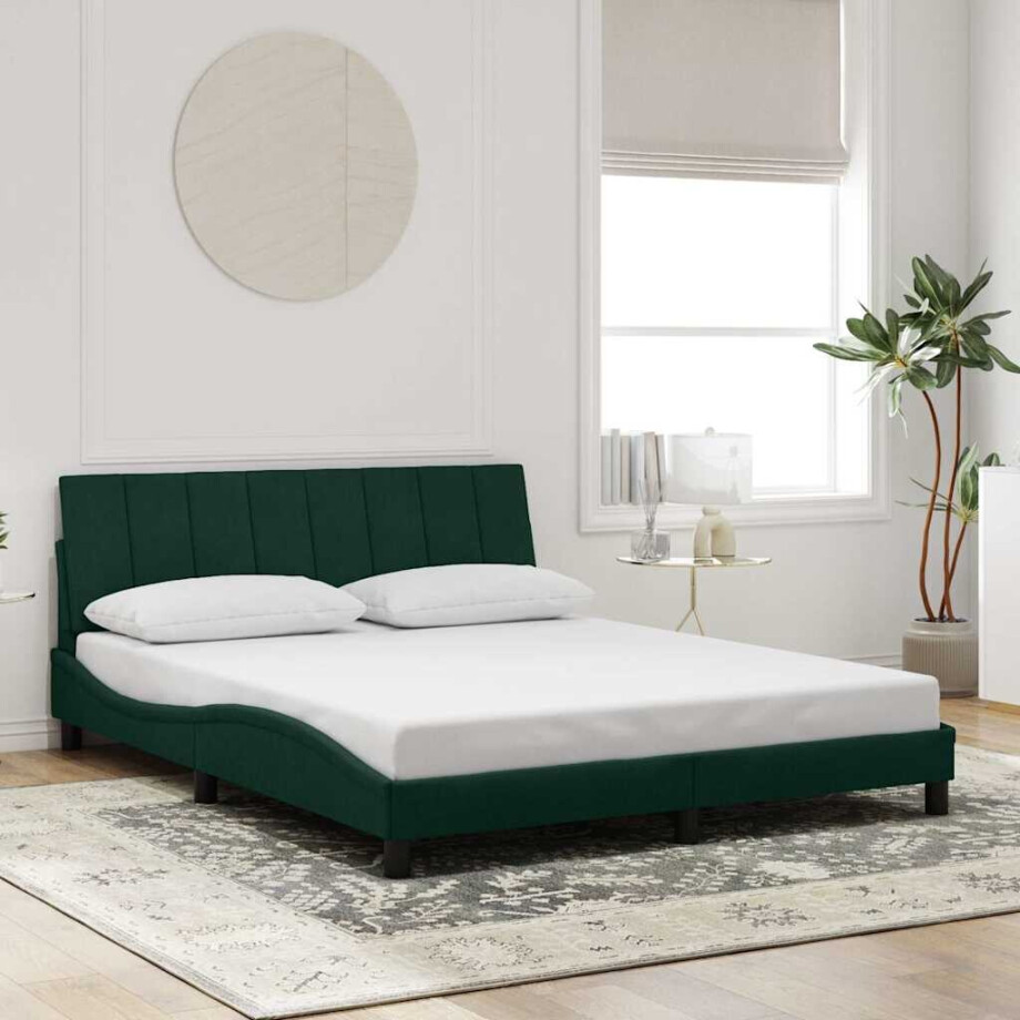 vidaXL Bedframe zonder matras "Hanko" 160x200 cm fluweel donkergroen afbeelding 1