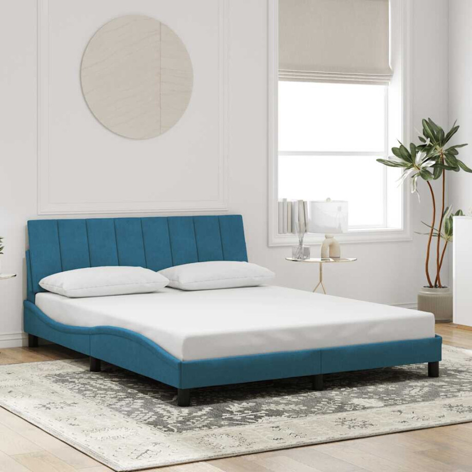 vidaXL Bedframe zonder matras "Hanko" fluweel blauw 160x200 cm afbeelding 1