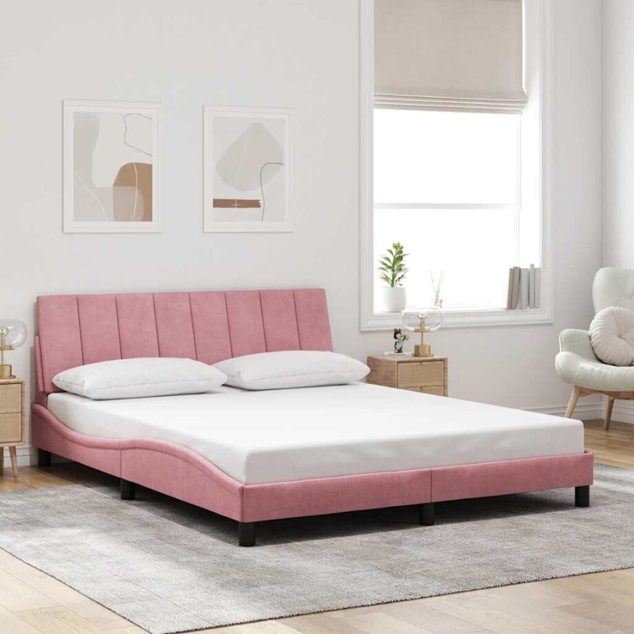vidaXL Bedframe zonder matras "Hanko" fluweel roze 160x200 cm afbeelding 1