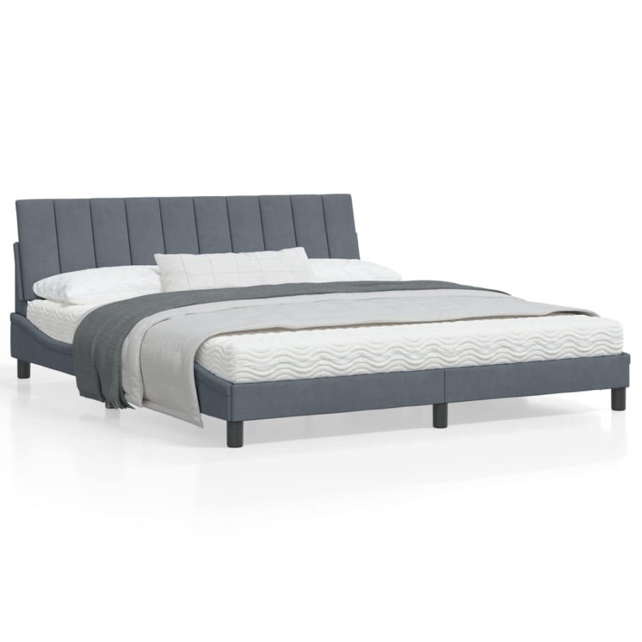 vidaXL Bedframe met hoofdeinde fluweel donkergrijs 180x200 cm afbeelding 1