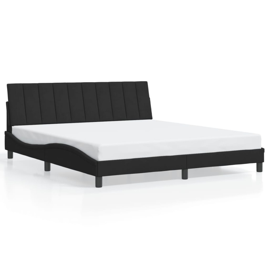 vidaXL Bedframe met hoofdeinde fluweel zwart 180x200 cm afbeelding 1