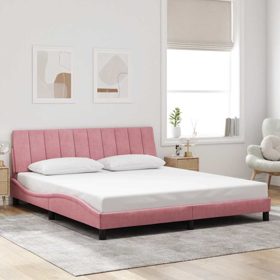 vidaXL Bedframe zonder matras "Hanko" fluweel roze 180x200 cm afbeelding 1