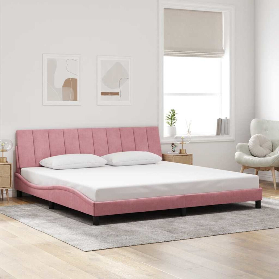 vidaXL Bedframe zonder matras "Hanko" fluweel roze 200x200 cm afbeelding 1