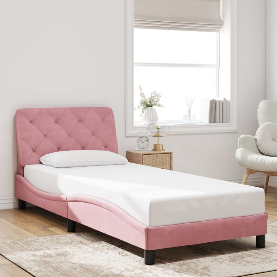 vidaXL Bedframe zonder matras fluweel roze 80x200 cm afbeelding 1
