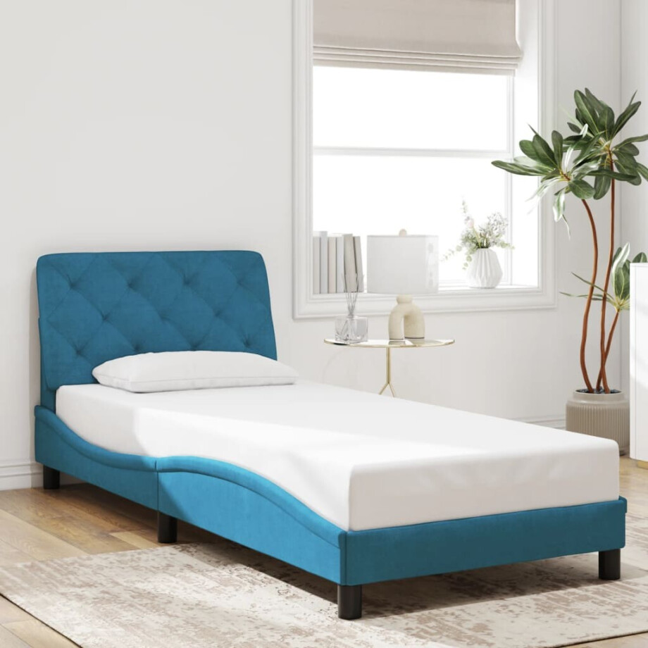vidaXL Bedframe zonder matras fluweel blauw 90x200 cm afbeelding 1