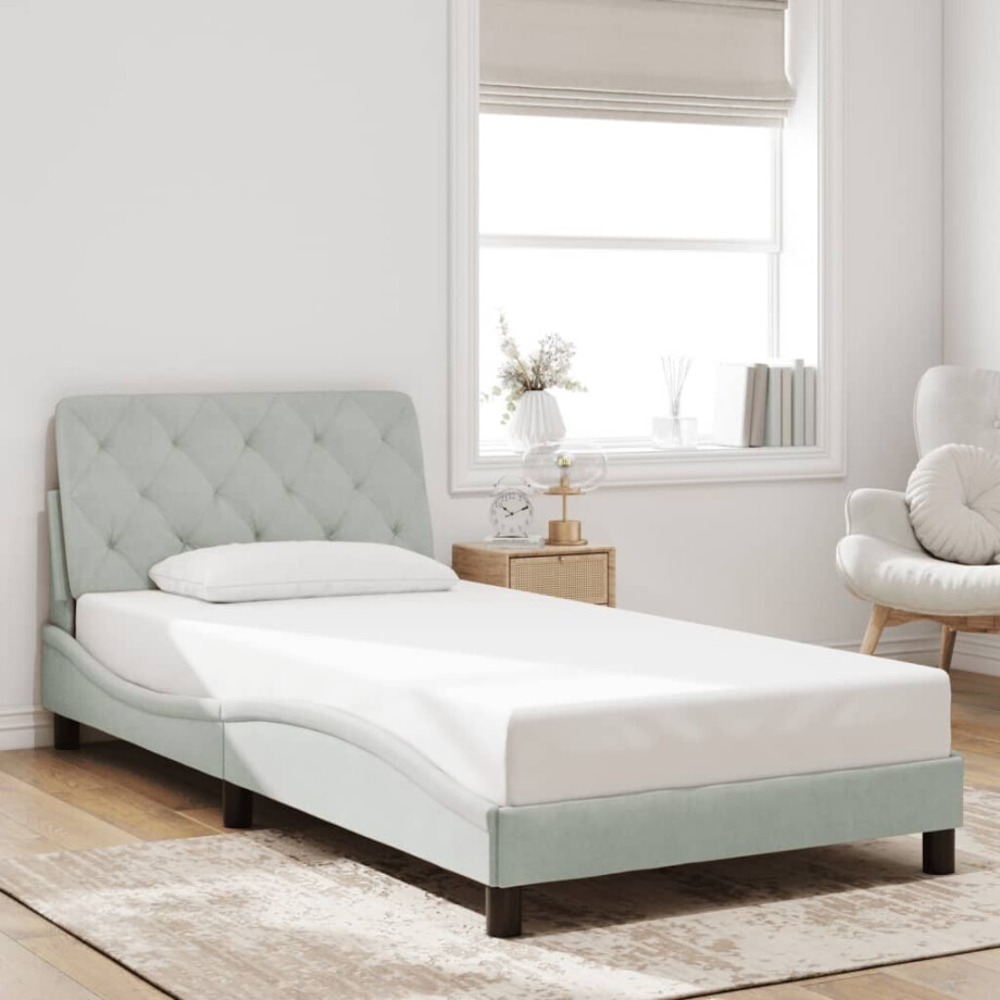 vidaXL Bedframe zonder matras 100x200 cm fluweel lichtgrijs afbeelding 1