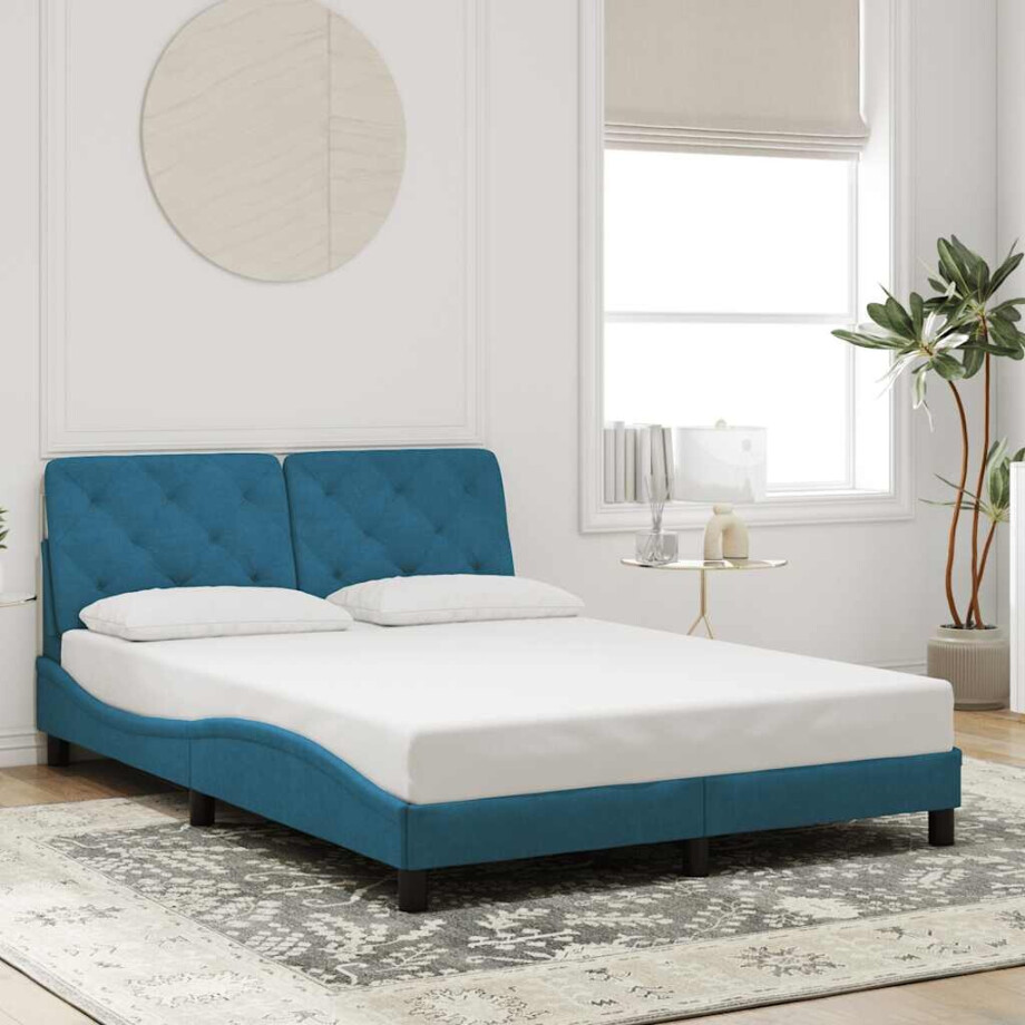 vidaXL Bedframe zonder matras fluweel blauw 120x200 cm afbeelding 1