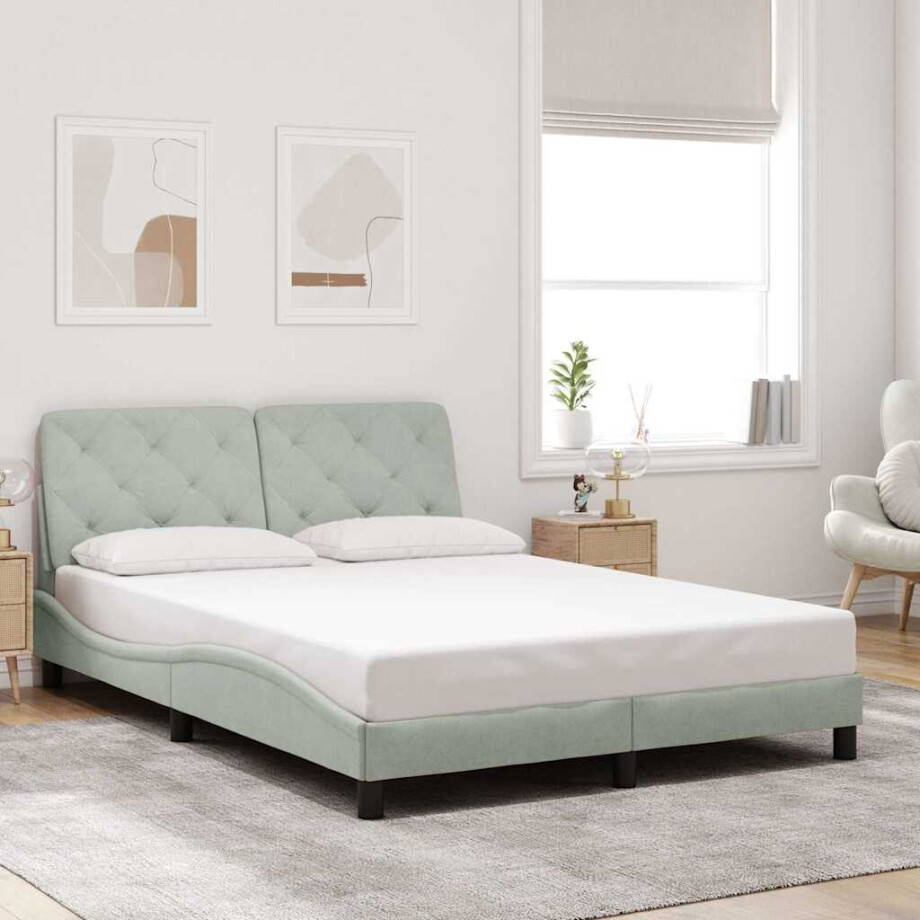vidaXL Bedframe zonder matras 140x190 cm fluweel lichtgrijs afbeelding 1