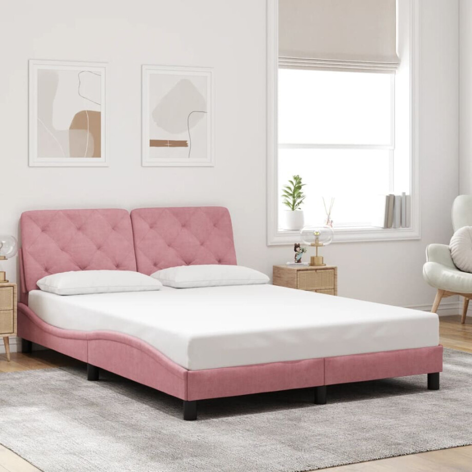 vidaXL Bedframe zonder matras fluweel roze 140x190 cm vidaXL Bedframe zonder matras fluweel roze 140x190 cm afbeelding 1