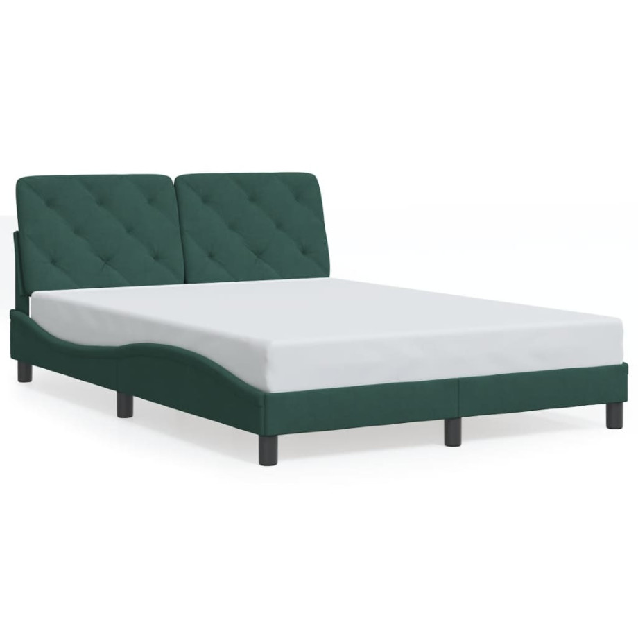 vidaXL Bedframe met hoofdeinde fluweel donkergroen 140x200 cm afbeelding 1