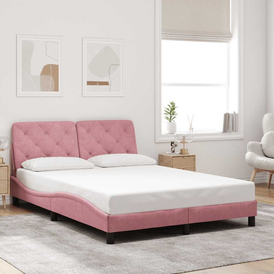 vidaXL Bedframe zonder matras fluweel roze 140x200 cm afbeelding 1