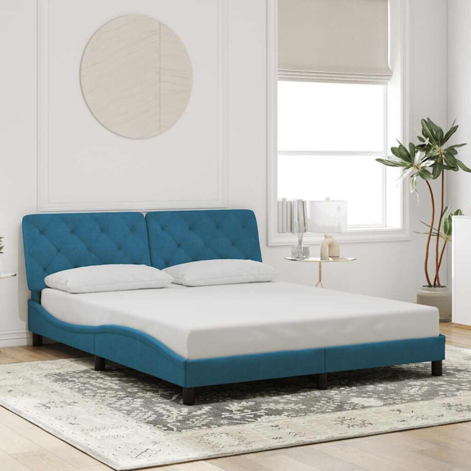 vidaXL Bedframe zonder matras fluweel blauw 160x200 cm afbeelding 1