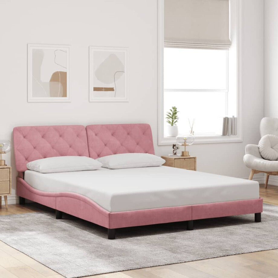vidaXL Bedframe zonder matras fluweel roze 160x200 cm vidaXL Bedframe zonder matras fluweel roze 160x200 cm afbeelding 1
