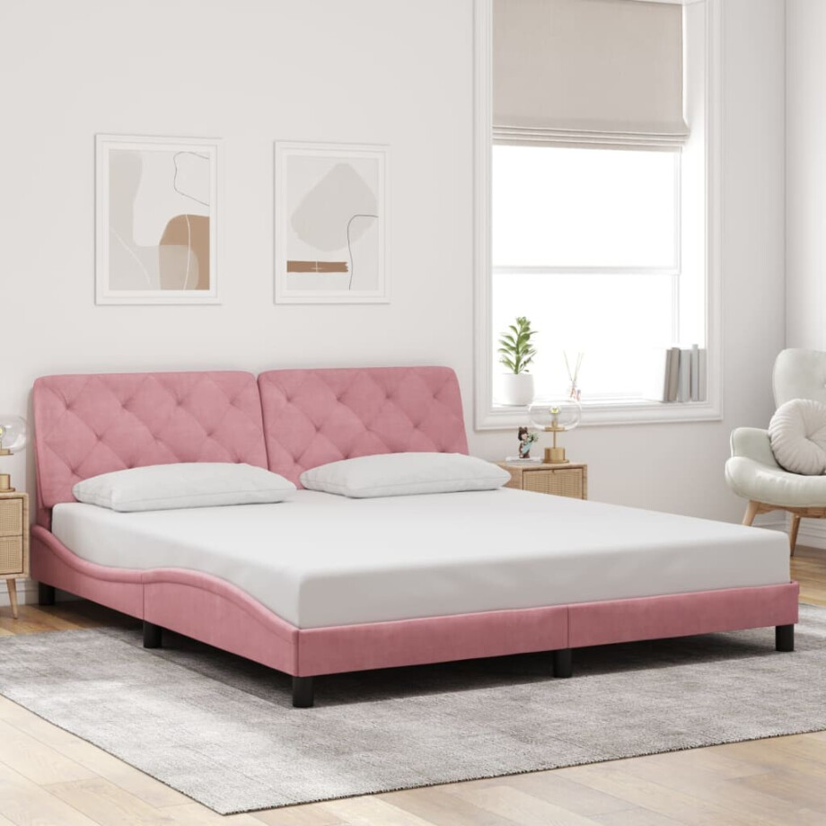 vidaXL Bedframe zonder matras fluweel roze 180x200 cm vidaXL Bedframe zonder matras fluweel roze 180x200 cm afbeelding 1