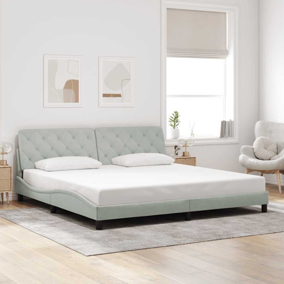vidaXL Bedframe zonder matras 200x200 cm fluweel lichtgrijs afbeelding 1