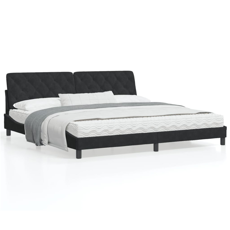 vidaXL Bedframe met hoofdeinde fluweel zwart 200x200 cm afbeelding 1