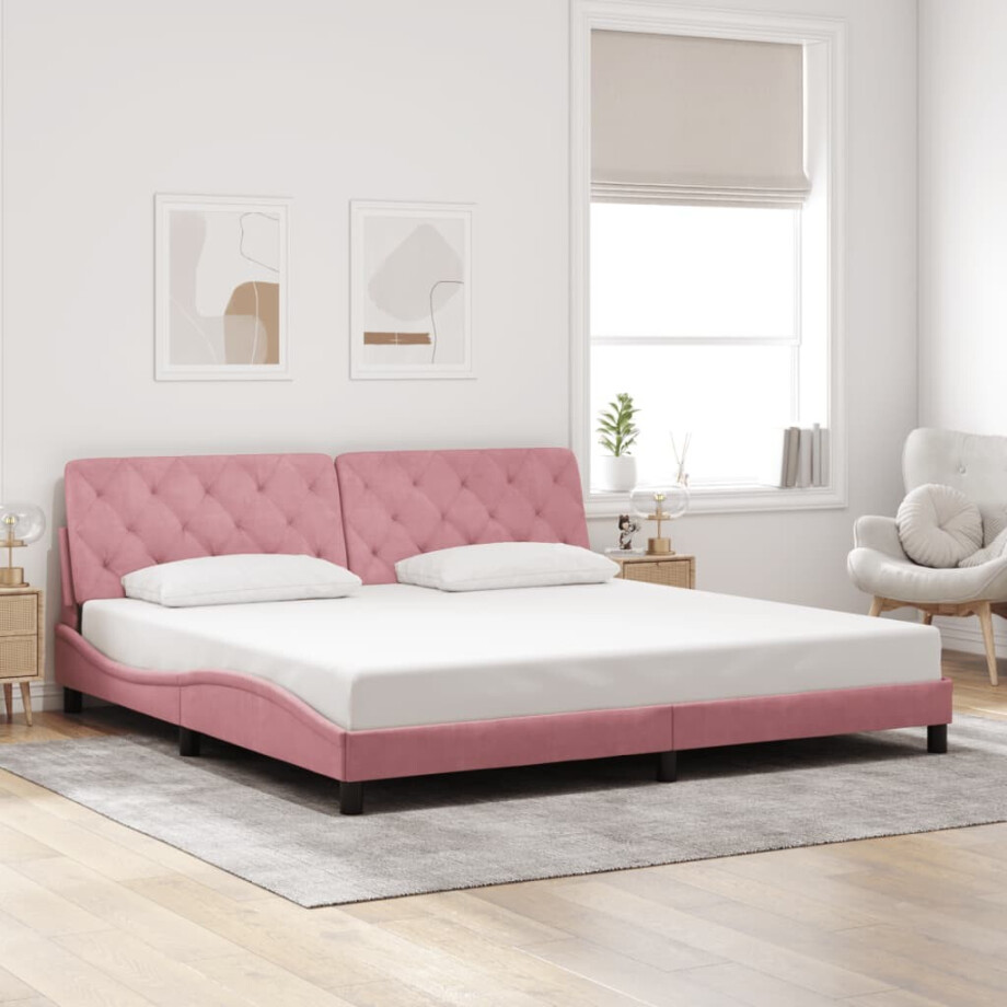 vidaXL Bedframe zonder matras fluweel roze 200x200 cm vidaXL Bedframe zonder matras fluweel roze 200x200 cm afbeelding 1