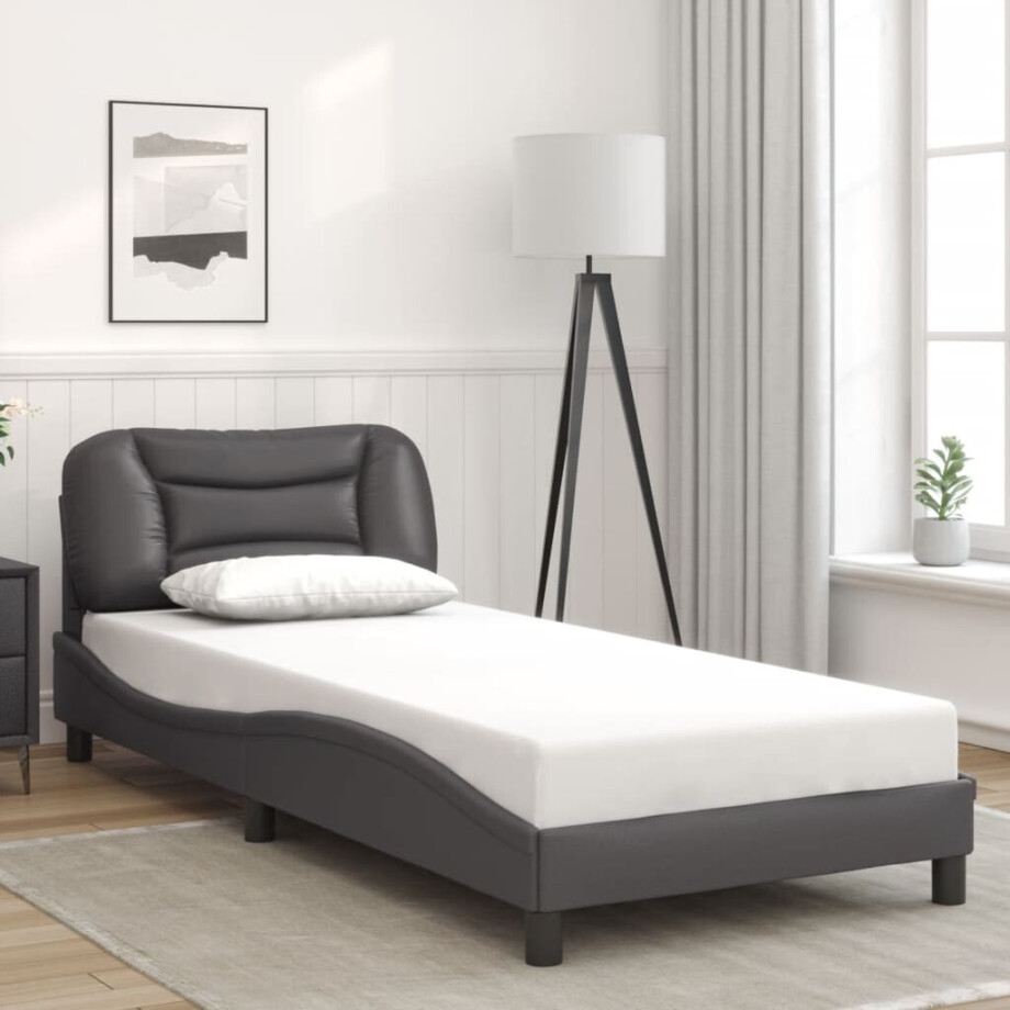 vidaXL Bedframe zonder matras "Hvar" kunstleer grijs 90x190 cm afbeelding 1