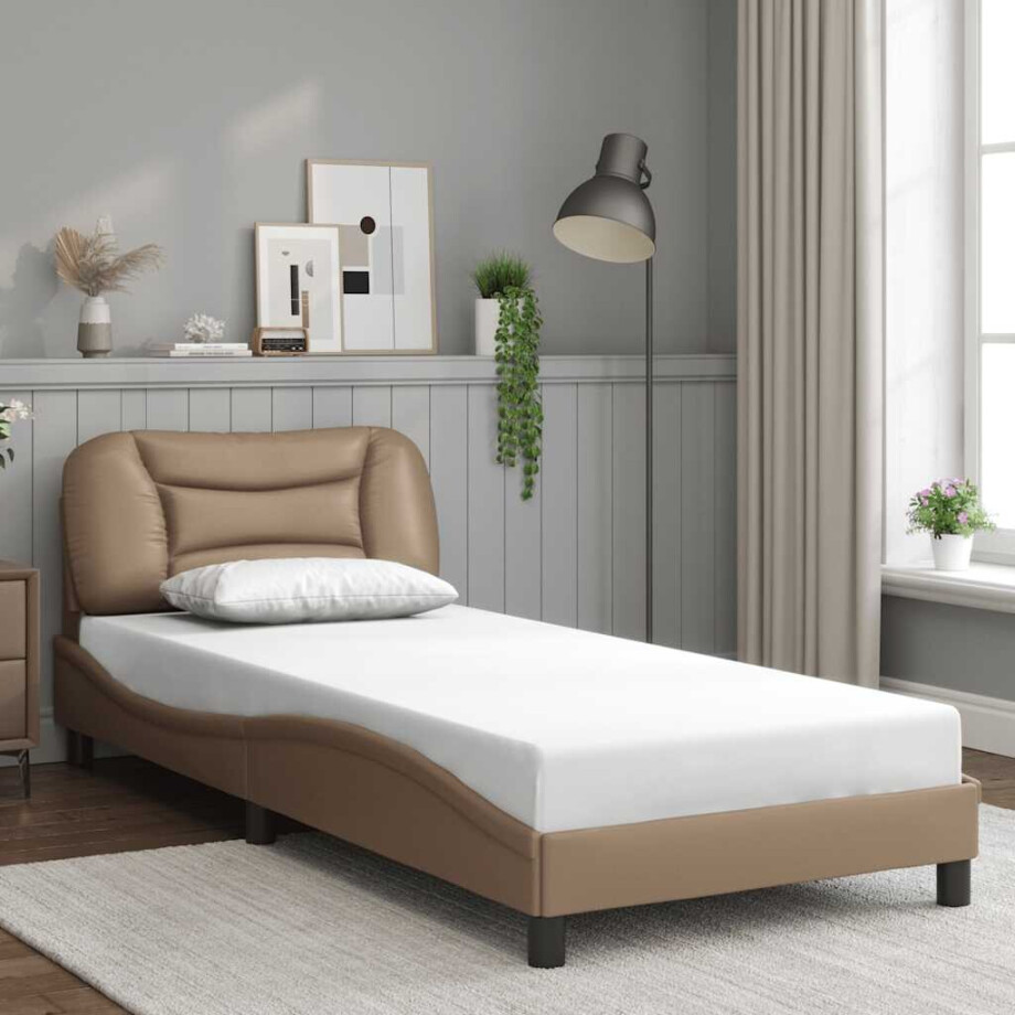 vidaXL Bedframe zonder matras "Hvar" kunstleer cappucinnokleurig 90x190 cm afbeelding 1