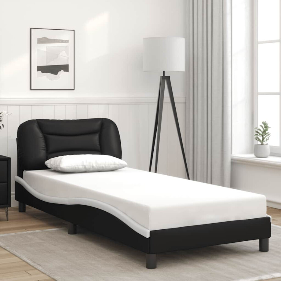 vidaXL Bedframe zonder matras "Hvar" kunstleer zwart en wit 90x190 cm afbeelding 1